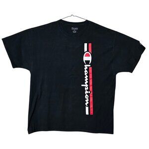 Champion Black T-Shirt Vertical Red Logo XL Authentic Athleticwear 100% Cotton
